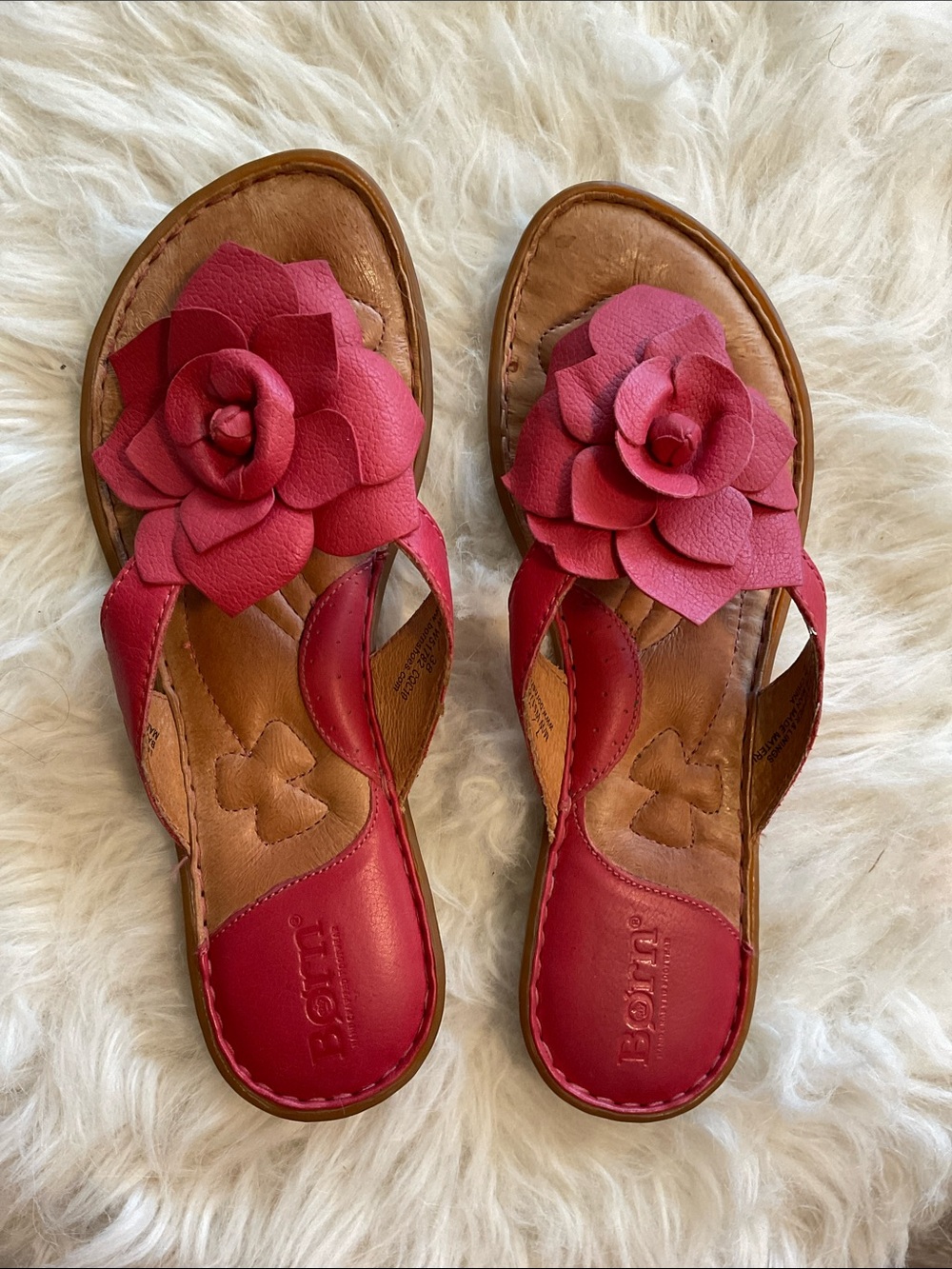 Born Women’s Red Floral Leather Slide Sandals